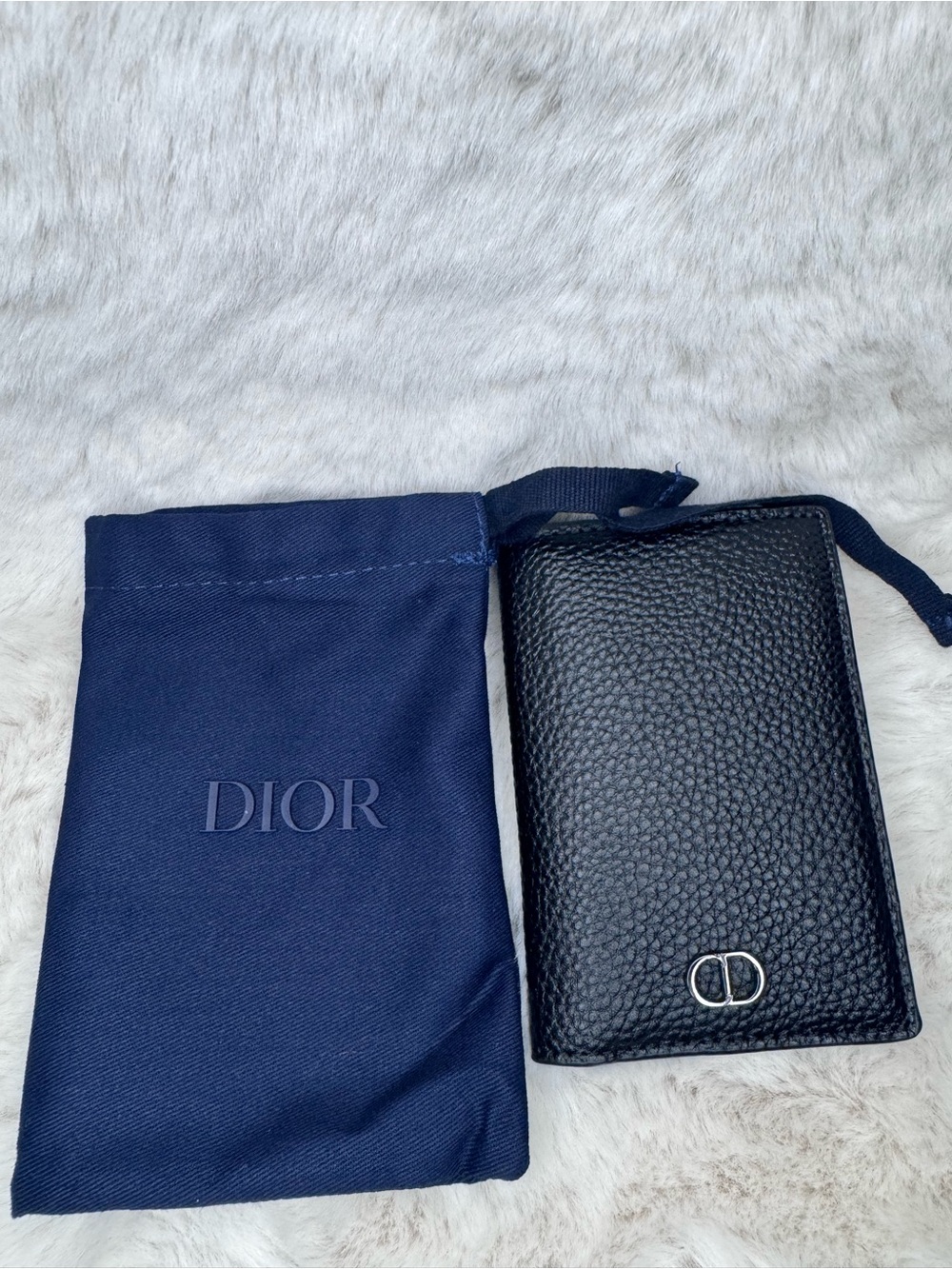 Dior Black Pebbled Leather Bifold Card Wallet with Silver CD ‼️No Box‼️